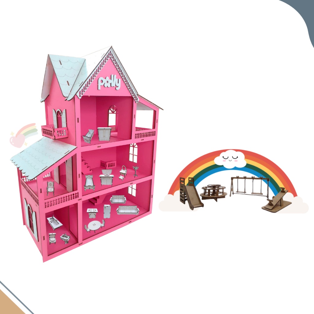 Casinha casa infantil mdf boneca Tema Peppa Pig com mini móveis
