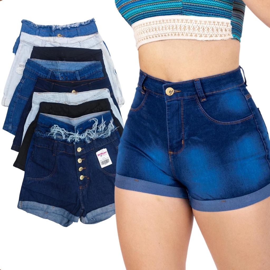 Kit short jeans deals feminino cintura alta