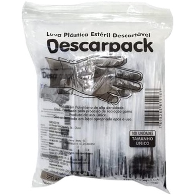 Luva Plástica Estéril Pcte c/ 100 Unidades - DESCARPACK