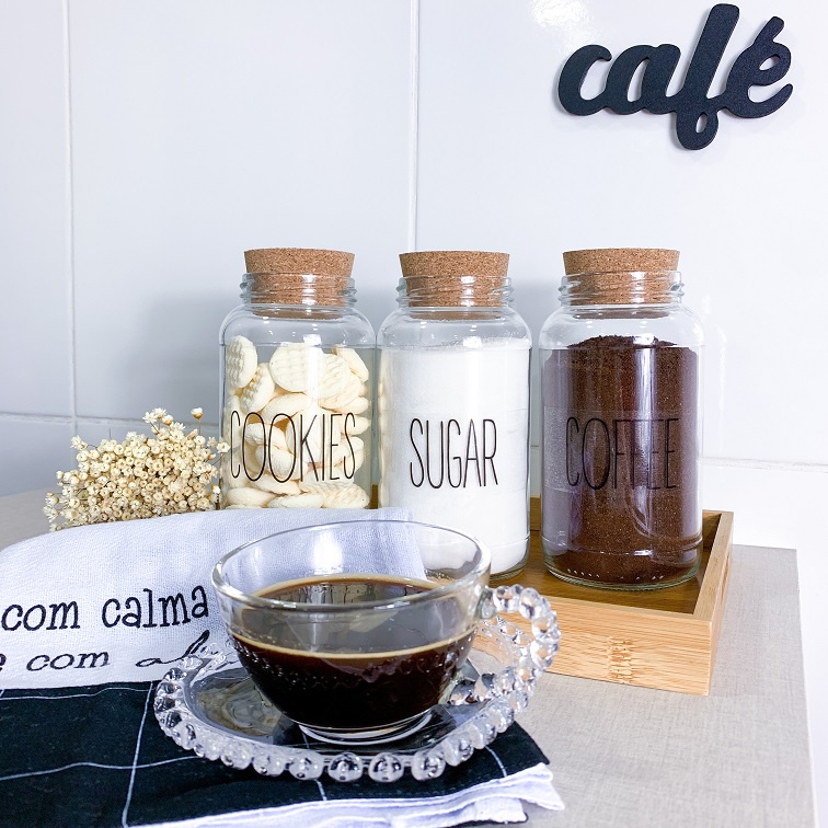 Cantinho do Café | Kit 3 Potes de Vidro 810ml + Adesivos | Shopee Brasil