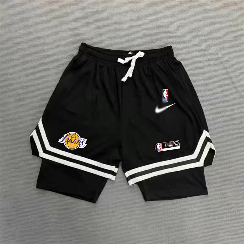 Bermudas Homens 2 Em 1 Calções Americanos De Basquetebol NBA Lakers Owen
