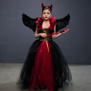 Bruxa demônio do Dia das Bruxas infantil Cosplay Fantasia, vestido vampiro  feminino, performance de palco gótico