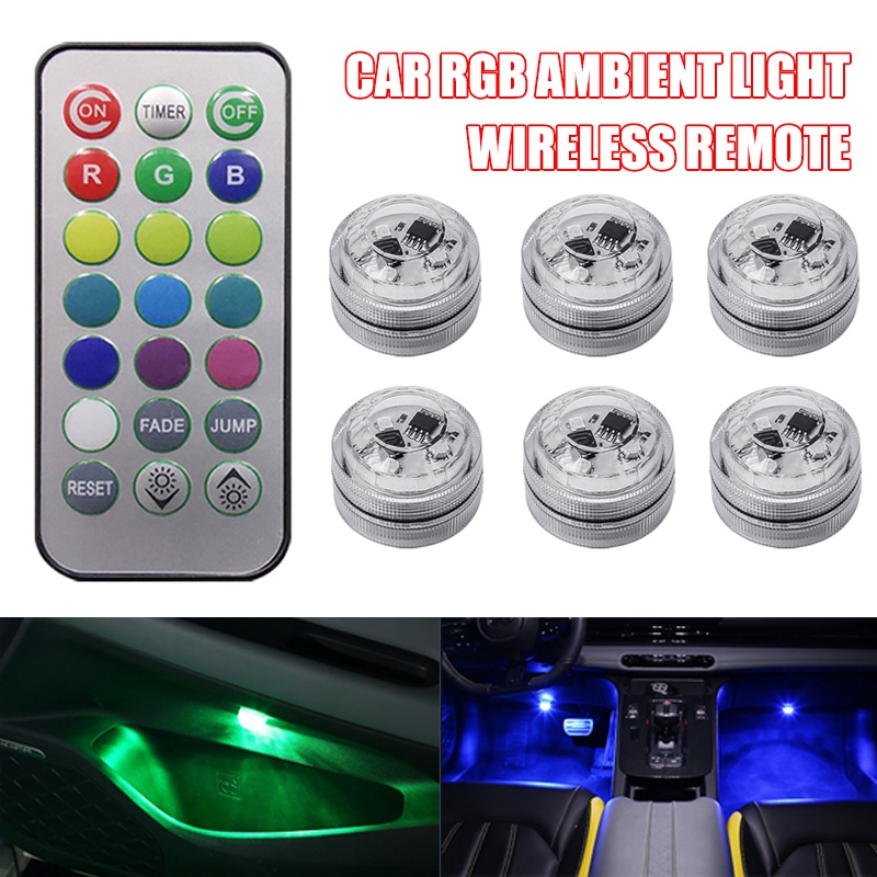 Lâmpada LED Sem Fio Adesiva Para O Interior Do Carro Com Controle Remoto Da Luz Ambiente Decoração Automática Pé Teto Bateria Colorida