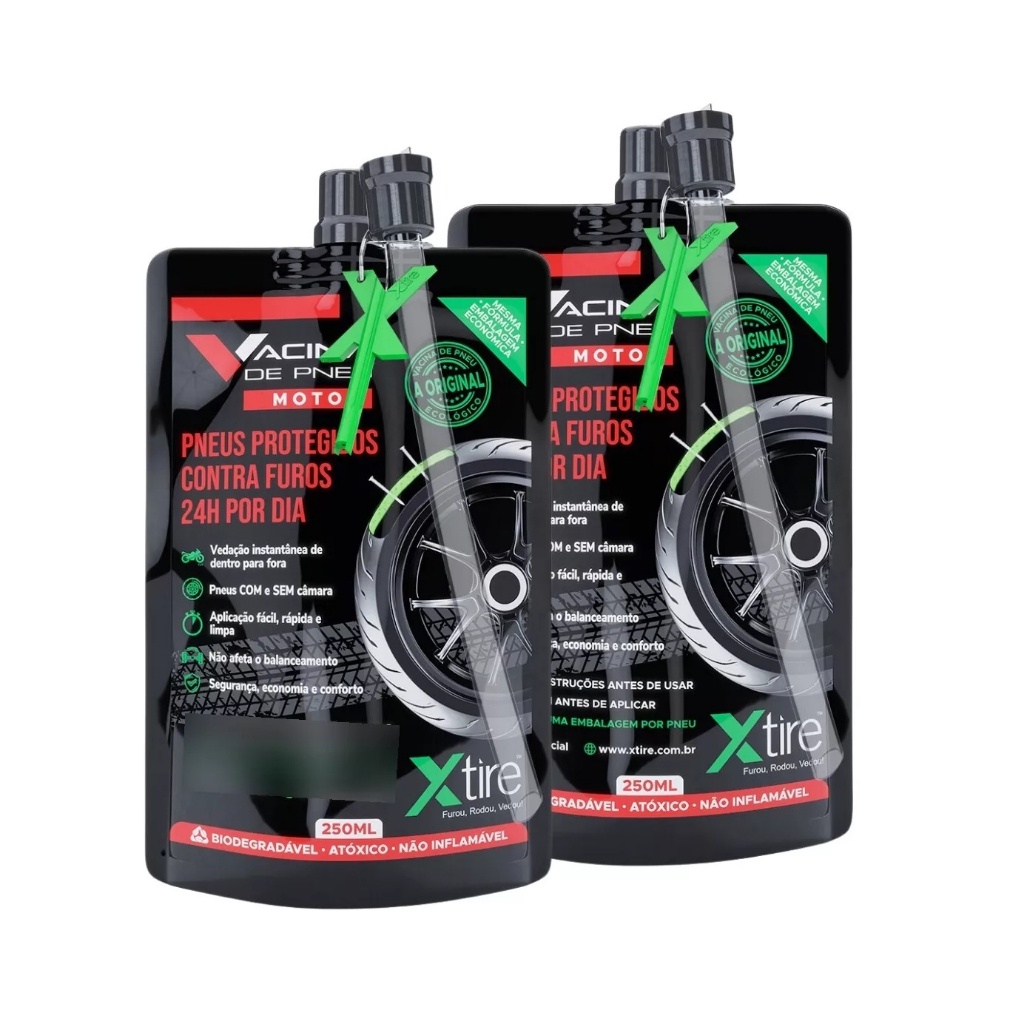 Kit 2 Vacina Anti Furo Para Pneu Câmara Xtire Moto Titan Fan Fazer Xre Bros Lander - 2 Frasco 250ml