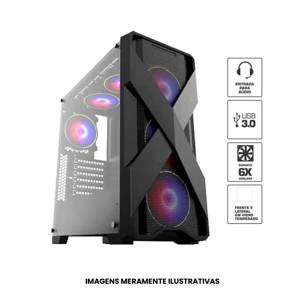 Gabinete Gamer com Lateral de Vidro Brazilpc Bpc-xe03 Black