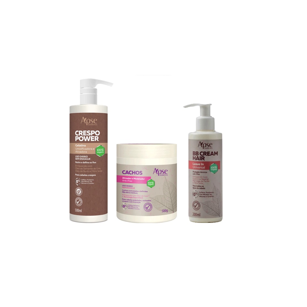 Apse Cachos Ativador + Crespo Power Gelatina 500 Ml + Bb Cream