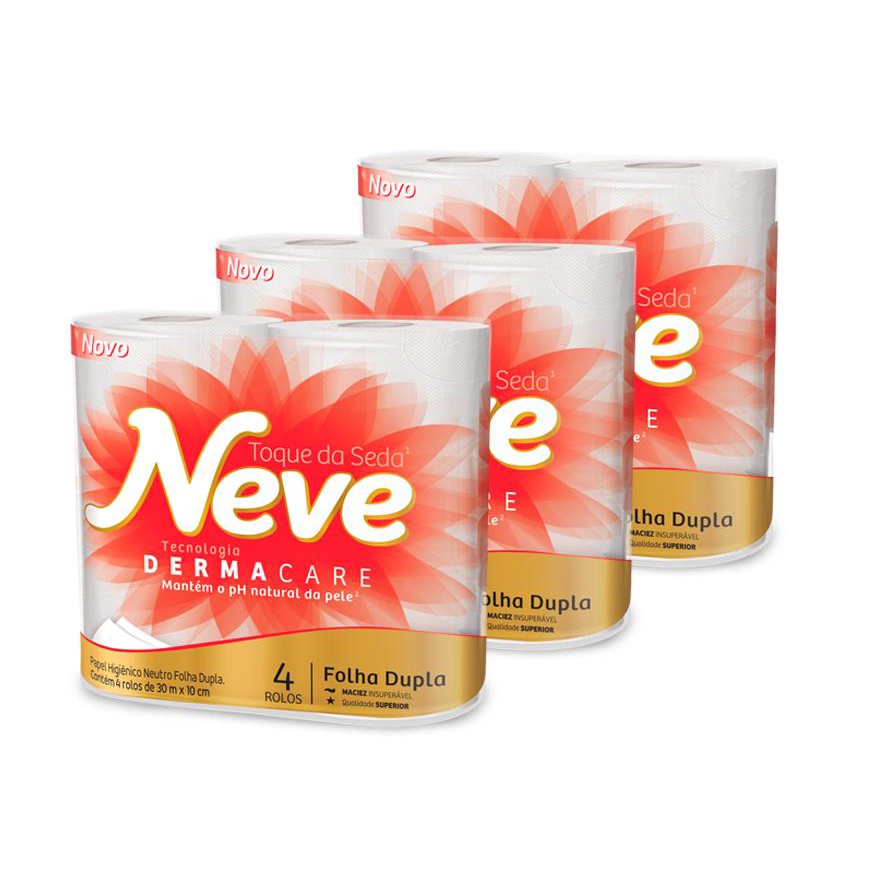 Kit 3 Papeis Higiênico Neve Demarcare Folha Dupla com 4 Rolos de 30m