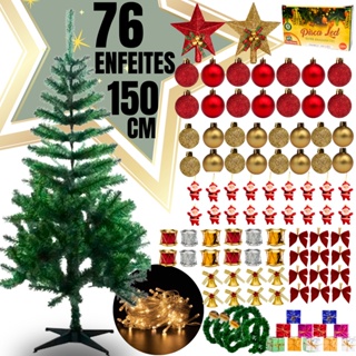 Árvore Natal Pinheiro Premium 150 cm 150 m 220 GALHOS Enfeitada Decorada Luxo Kit Completa Enfeites Papai Noel Natalino