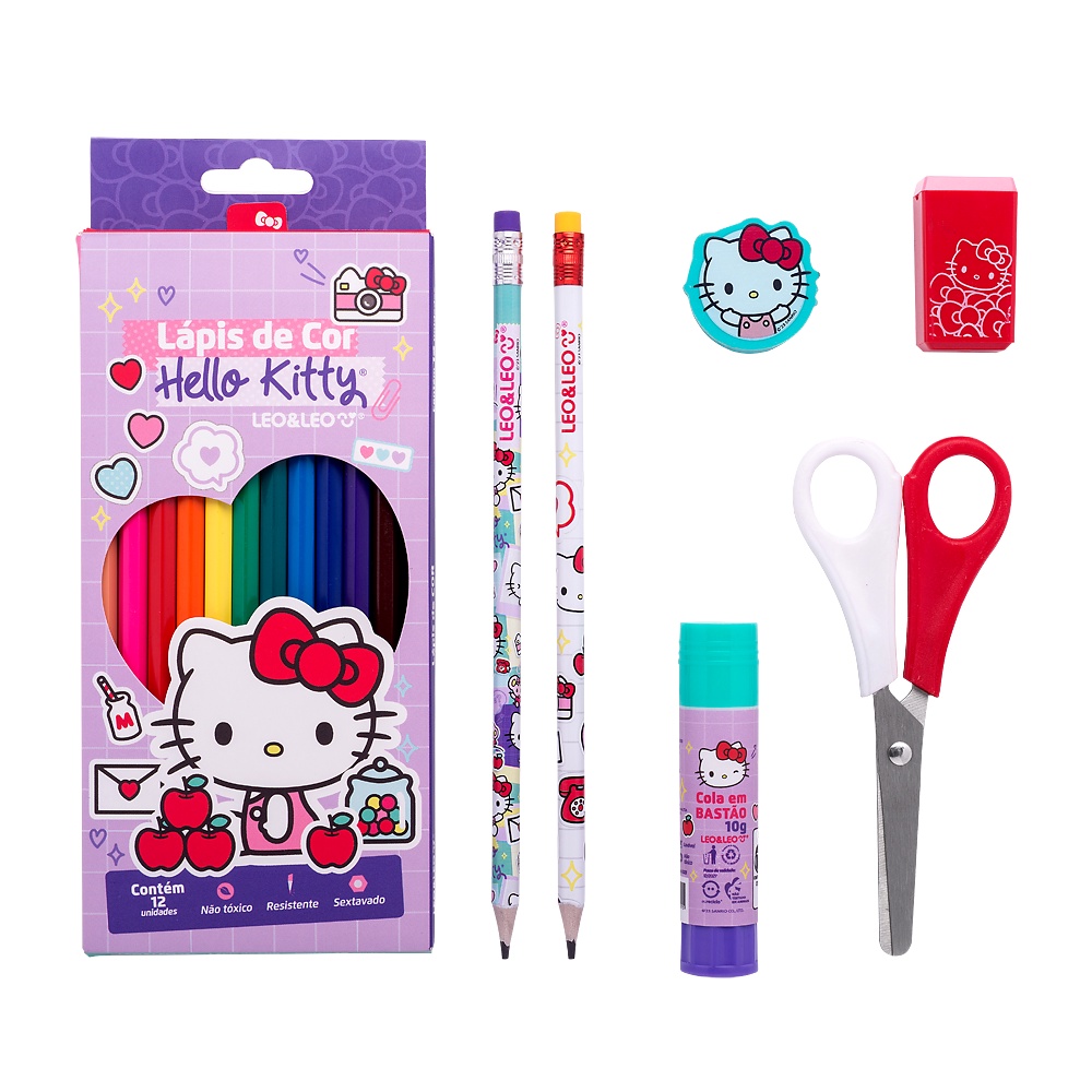 Lápis de Cor Hello Kitty 12 Cores Infantil Molin Escolar