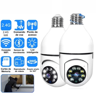 câmera segurança wifi ip 360º com encaixe lampada bocal app yoosee full HD 1080 visão noturna - bivolt