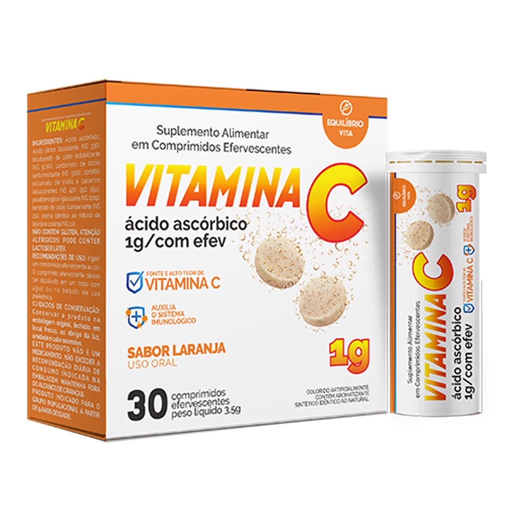 Vitamina C 1G Efervescente 30 Comprimidos - EQUILIBRIO VITA | Shopee Brasil