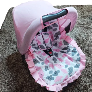 Kit Capa de Bebe Conforto + Protetor de Cinto + Capota Solar com Tecido Estampado 100% Algodão
