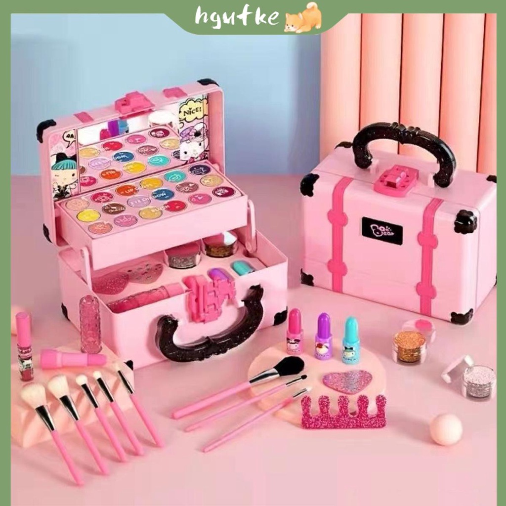 Conjunto de brinquedos de maquiagem infantil, Caixa de maquiagem rotativa,  Bolsa, Lippy lavável, Esmalte, Jogo Seguro