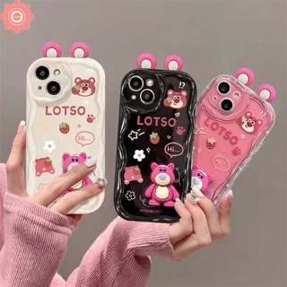 Orelhas Criativas Boneca 3D Lotso Compatível Para IPhone 7 8 Plus 11 14 Pro Max 6 6s XR X XS 12 13 SE 2020 3D Capa De Flores Macias De Borda Curva Ondulada