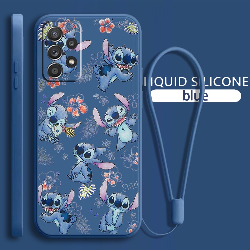 Stitch Lilo Anime bonito para Samsung Galaxy A73 A54 A34 A53 A33 A52 A32 A22 A71 A51 A21S A03S 4G 5G Liquid Rope Phone Case Fundas