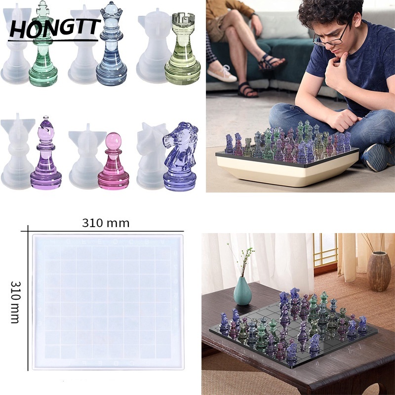 Compra online de 6 pçs 3d cristal internacional peças de xadrez resina cola  epoxy molde peças de xadrez molde de silicone diy artesanato jóias  ferramenta de decoração para casa