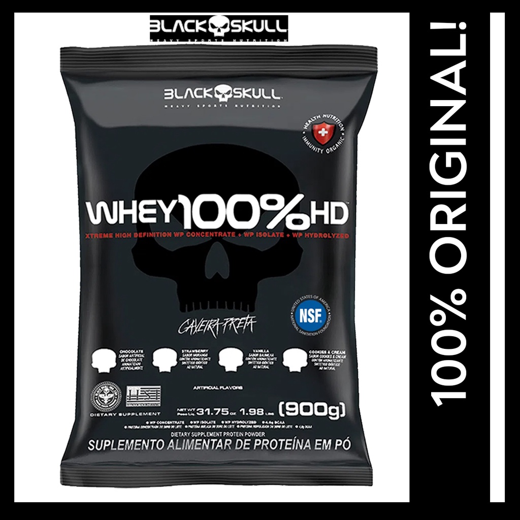 Whey Protein Black Skull REFIL 100% HD 900G Caveira Preta