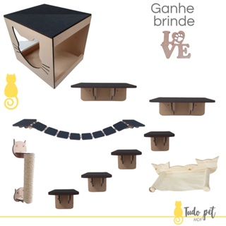 Kit Playground Para Gatos Peças Nicho Ponte Prateleiras Degraus