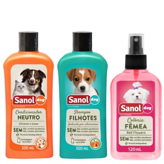 Combo Banho Completo Shampoo + Condicionador + Perfume Sanol para Cães e Gatos