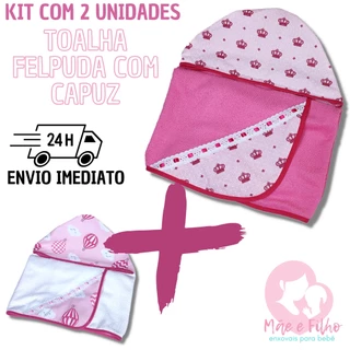 Kit com 2 Toalha De Banho Bebe Dupla Face Modelo Luxo Com Capuz Forrada com Fralda 100% Algodão Estampada Meninas