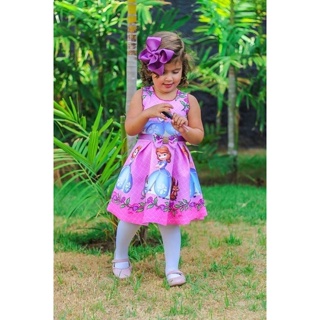 Vestido Infantil Social Daminha Princesa Sofia Aniversário Rapunzel Festa 1  A 3 Anos Luxo