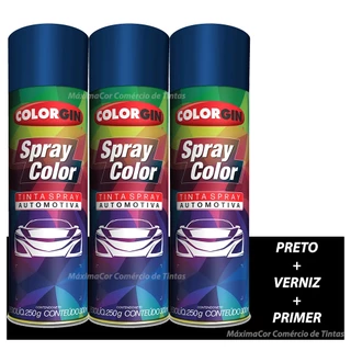 Kit Spray Automotivo Preto, Verniz e Primer Colorgin