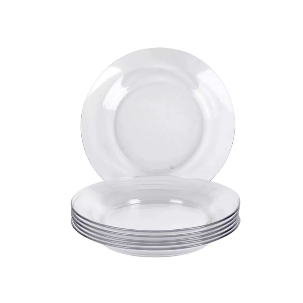 Jogo De Prato Fundo Vidro Transparente Kit 6 Unidades