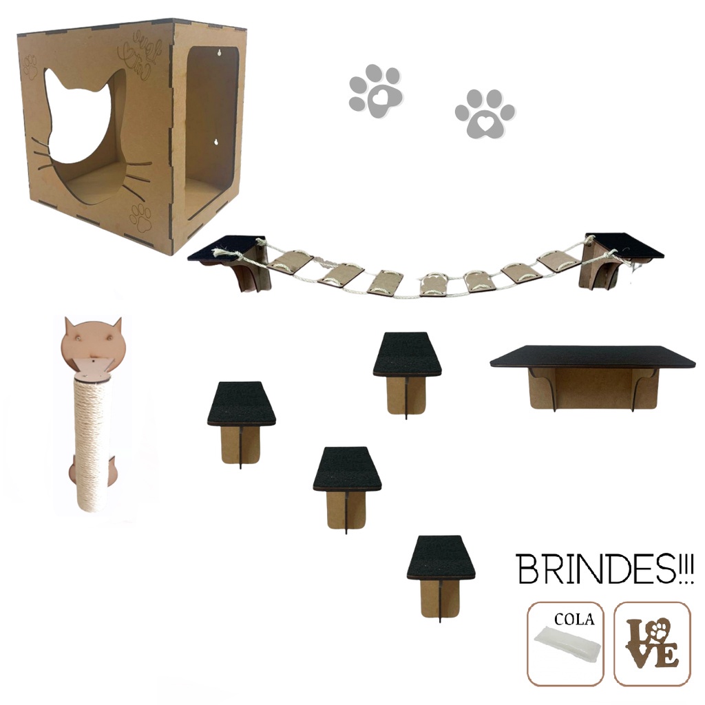 Prateleiras Para Gatos Na Parede - Conjunto Com Rede, Arranhador E Acessórios