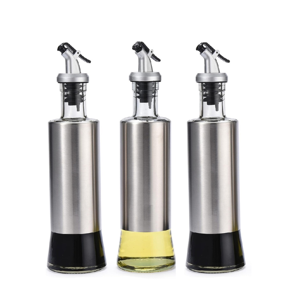 KIT 3 Galheteiro Porta Azeite Vinagre E Óleo C/ Dosador Inox 300 ML