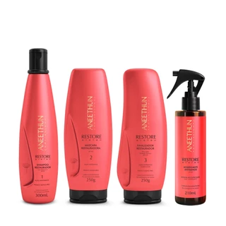 Kit Restore System Shampoo 300mL, Máscara 250g, Finalizador 250g e Acidificante 210ml Aneethun