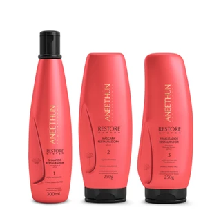 Kit Restore System Shampoo 300mL, Máscara 250g e Finalizador 250g Aneethun