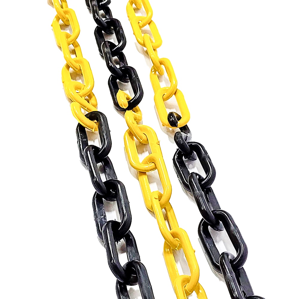 Kit 6 Metros Corrente Zebrada Plástica Elo Pequeno para Pedestal Preta E Amarela Plastcor Isolamento Organização Fila