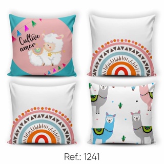 Kit Com 04 Capas Para Almofadas Decorativas Ideal Para Decoração de Quarto e Sala Floral e Liso com Zíper Tecido Oxford