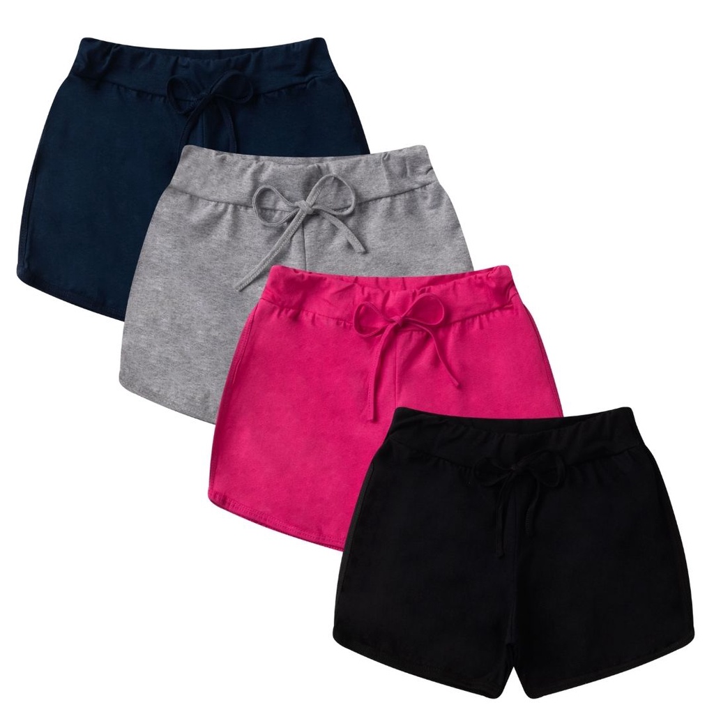 Kit 4 Shorts Infantil Juvenil Menina Algodão + Cotton Roupa Feminina  Criança Bermuda Verão 04-16 - Sortido