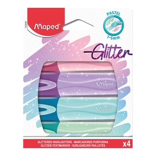 Pincel marca texto Classic Glitter estojo 4 cores pastel 742046 Maped