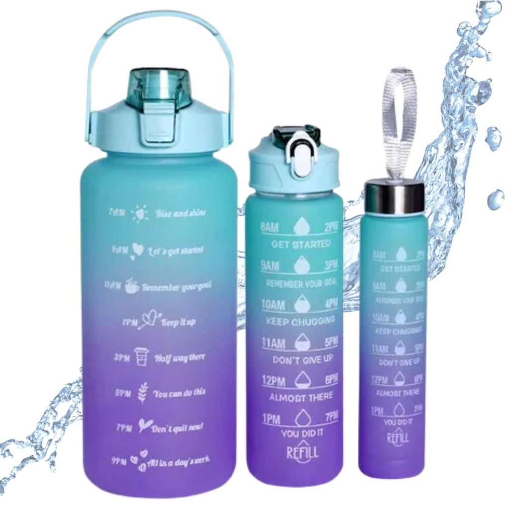 Kit 3 Garrafas Frases Motivacionais 2000ml + 900ml + 300ml