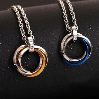 2023 Colar de Três Anéis de Aço Inoxidável de Venda a Quente Colar Simples de Aço Inoxidável Não Desbotado Homens Hip-Hop Estilo Hip-Hop Aço Titânio Jóias Pingentes de Diamante