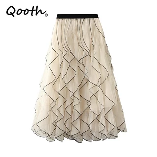 QT2208 Saia De Bola De Fada Tulle Gauze Ball Gown Elegante Elástica De Cintura Midi Mesh Para O Outono QT2208