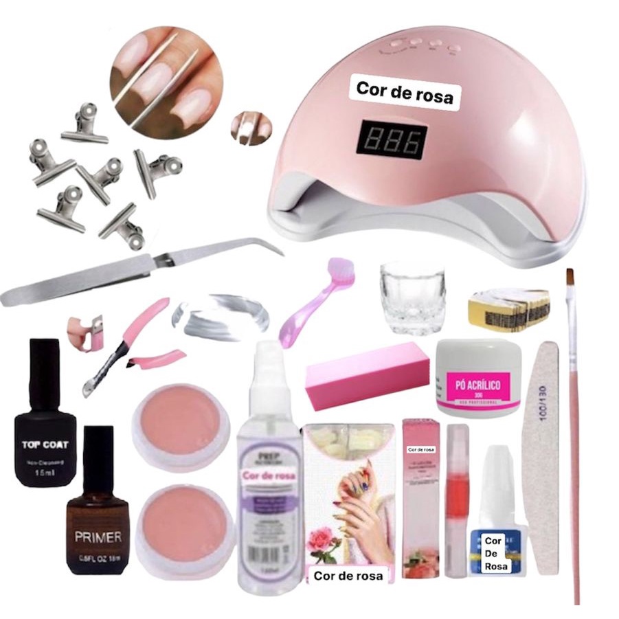 Kit Unha Gel Completo Profissional Acrigel Fibra Acrilico Porcelana ...
