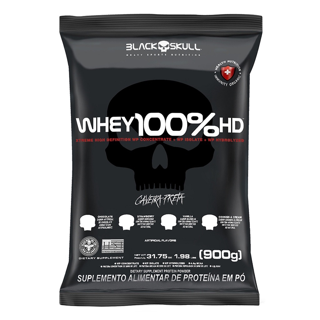 100% Whey HD (900g) Refil Morango – Black Skull