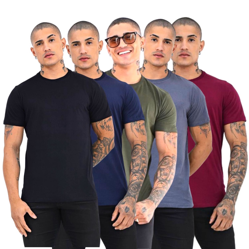 Kit 5 Camisetas Masculinas Básica Lisa Algodão 30.1 Premium