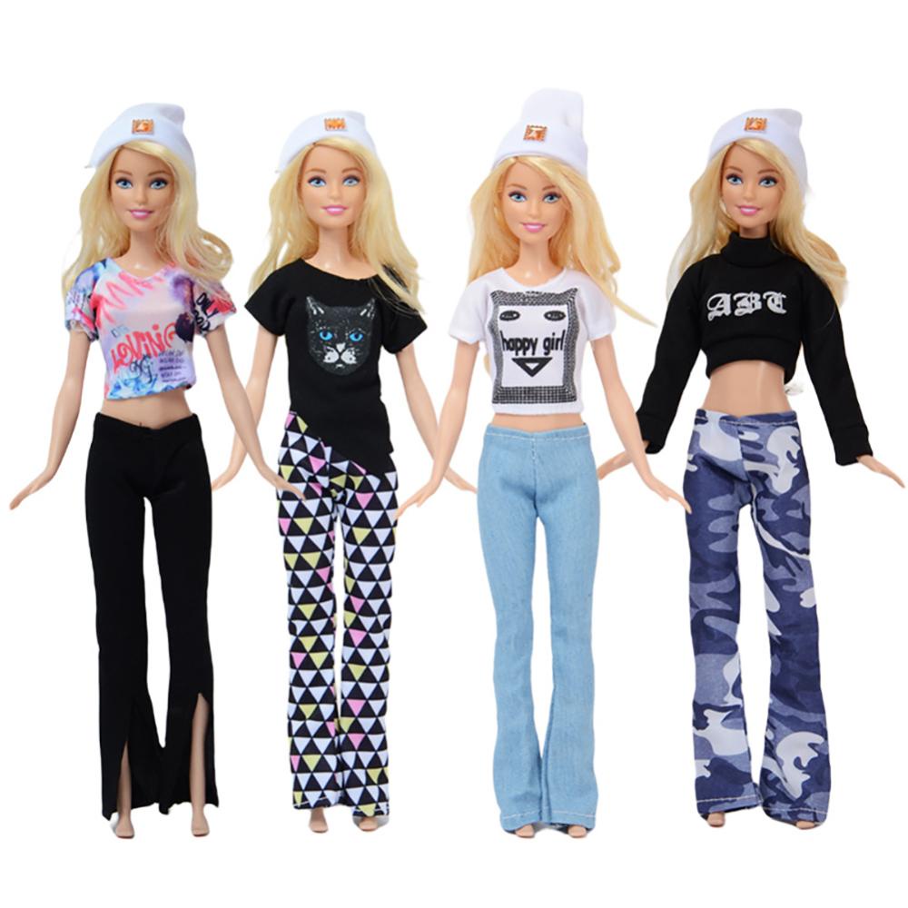 Roupa Multicolor da Boneca Barbie, Camisa Vestido Ponto Onda, Saia Denim  Grade, Acessórios de Desgaste Casual
