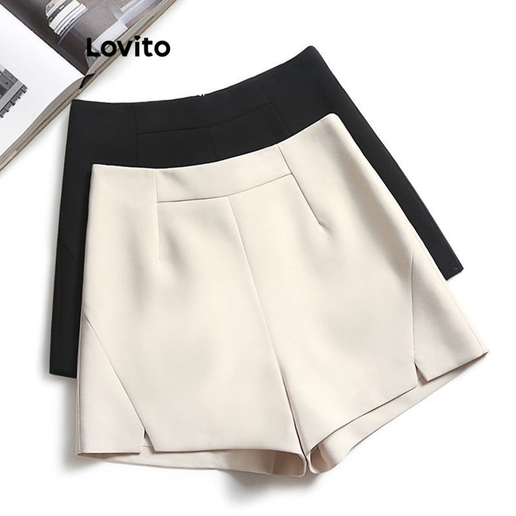 Lovito Shorts Y2K Simples com Fenda Frontal para Mulheres LNA16029 (Branco/Preta)