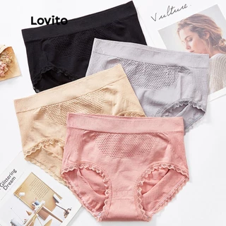 Lovito Calcinha Casual Lisa 4 Peças Cintura Média Levantamento De Quadril Favo De Mel Para Mulheres LNA15003 (Multicolorido)
