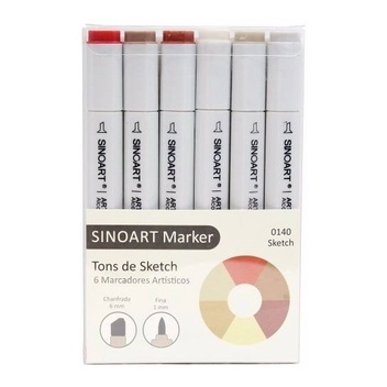 Marcador Sinoart ponta Dupla Tons SKetch com 6 cores