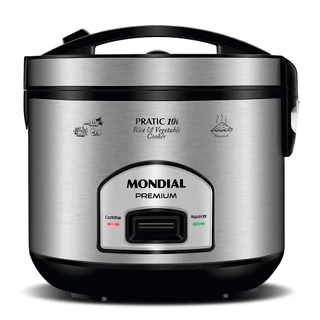 Panela de Arroz Elétrica, 10 Xícaras, Antiaderente, Mondial Premium,700W,PE-42-10X,127V - PRETO/INOX