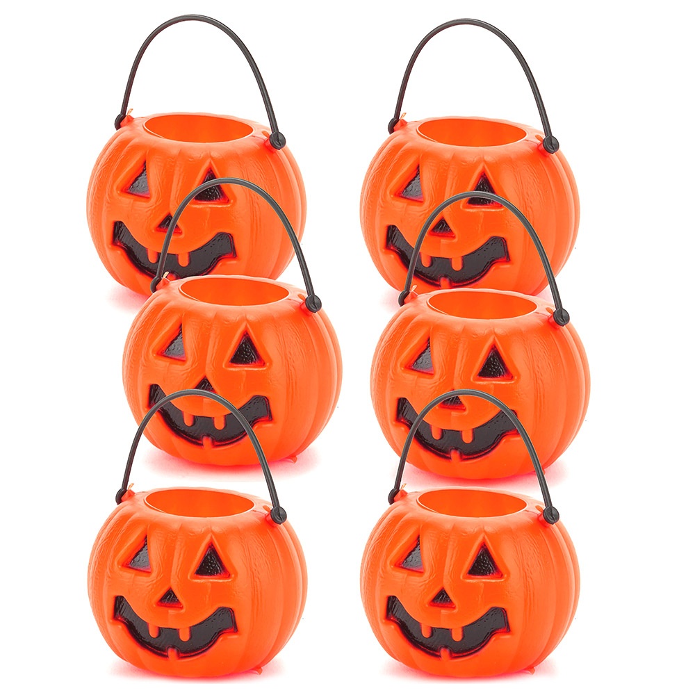 Halloween Enfeite Mini Balde Abóbora com 6 unidades