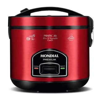 Panela Elétrica de Arroz, 10 Xícaras,Antiaderente, Pratic,PE-46-10X,700W,220V Vermelha/Inox Mondial