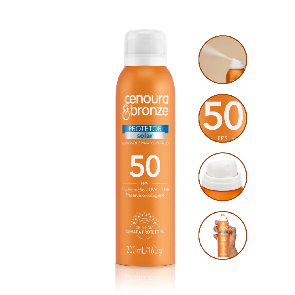 Protetor Solar Corporal Spray Cenoura & Bronze FPS50 | Shopee Brasil