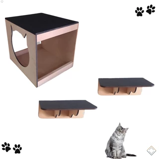 Nicho Gato + 2 Prateleiras mdf 6mm com carpete antiderrapante + SEGURO RESISTENTE